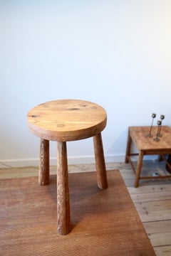 Swedish Brutalist Pine Stool, 1960s