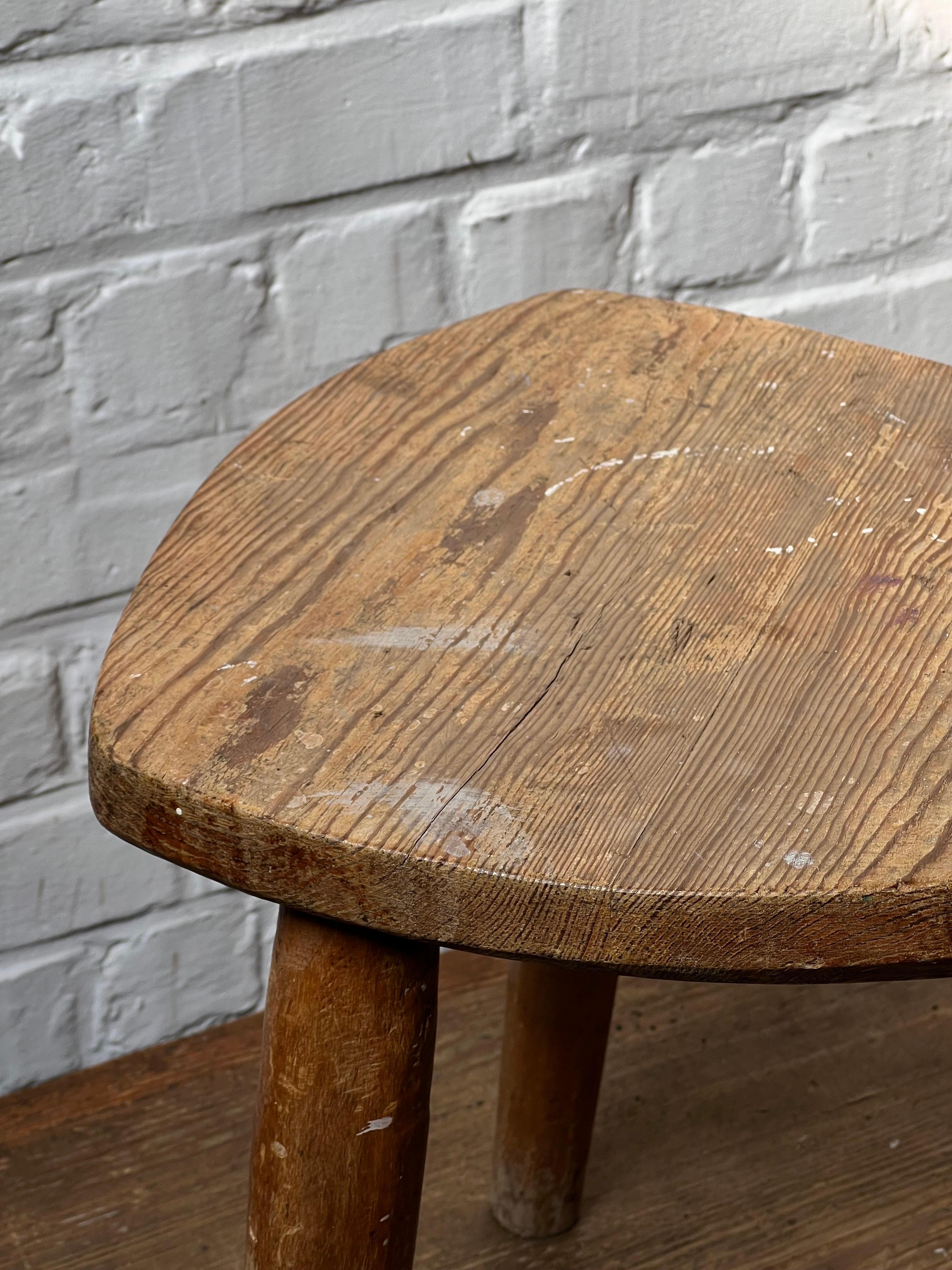 Hand-Carved Swedish Brutalist pine stool, Freeform, 1950s, Handmade