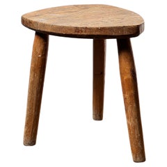 Vintage Swedish Brutalist pine stool, Freeform, 1950s, Handmade