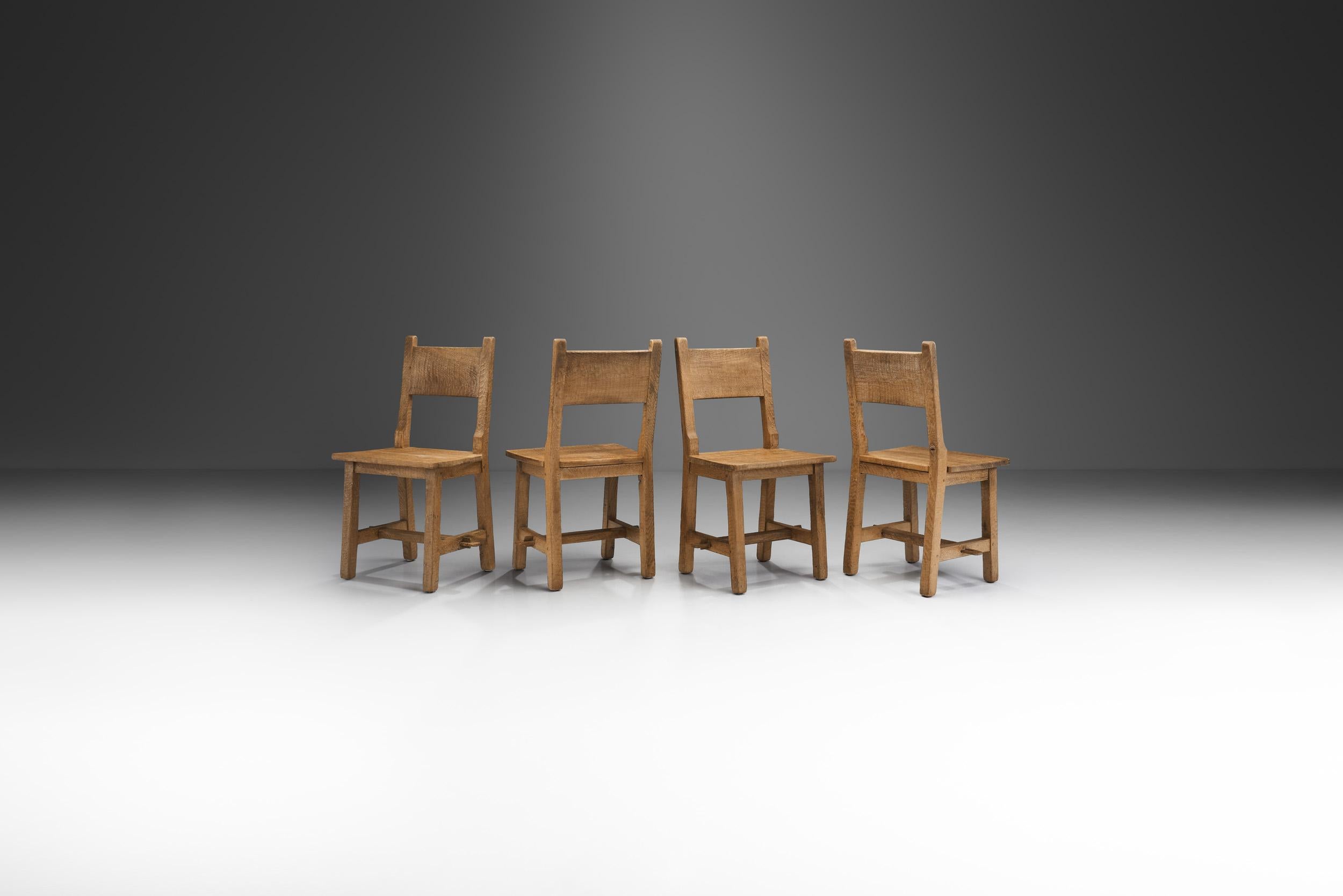 Scandinavian Modern Swedish Brutalist Set of Solid Wood Chairs, Sweden, ca 1940s For Sale
