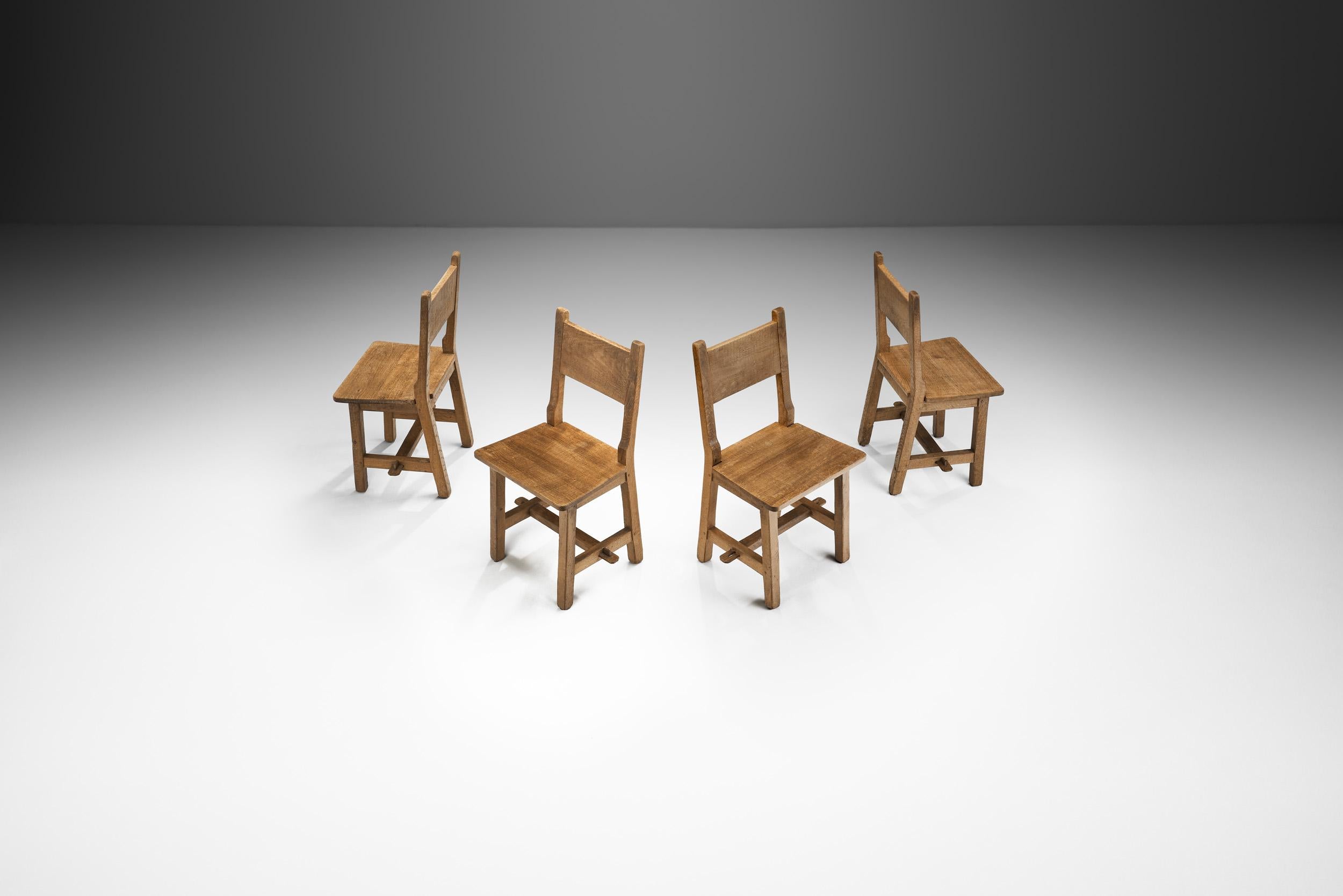 Swedish Brutalist Set of Solid Wood Chairs, Sweden, ca 1940s In Good Condition For Sale In Utrecht, NL