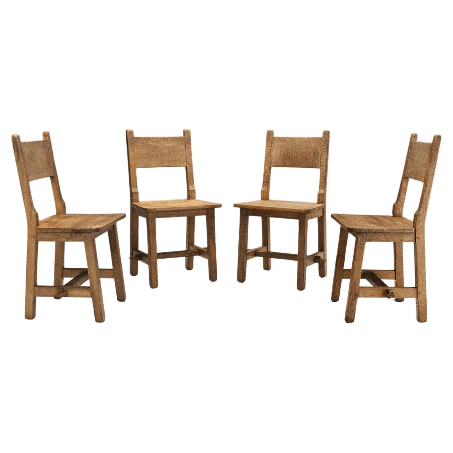 Swedish Brutalist Set of Solid Wood Chairs, Sweden, ca 1940s For Sale