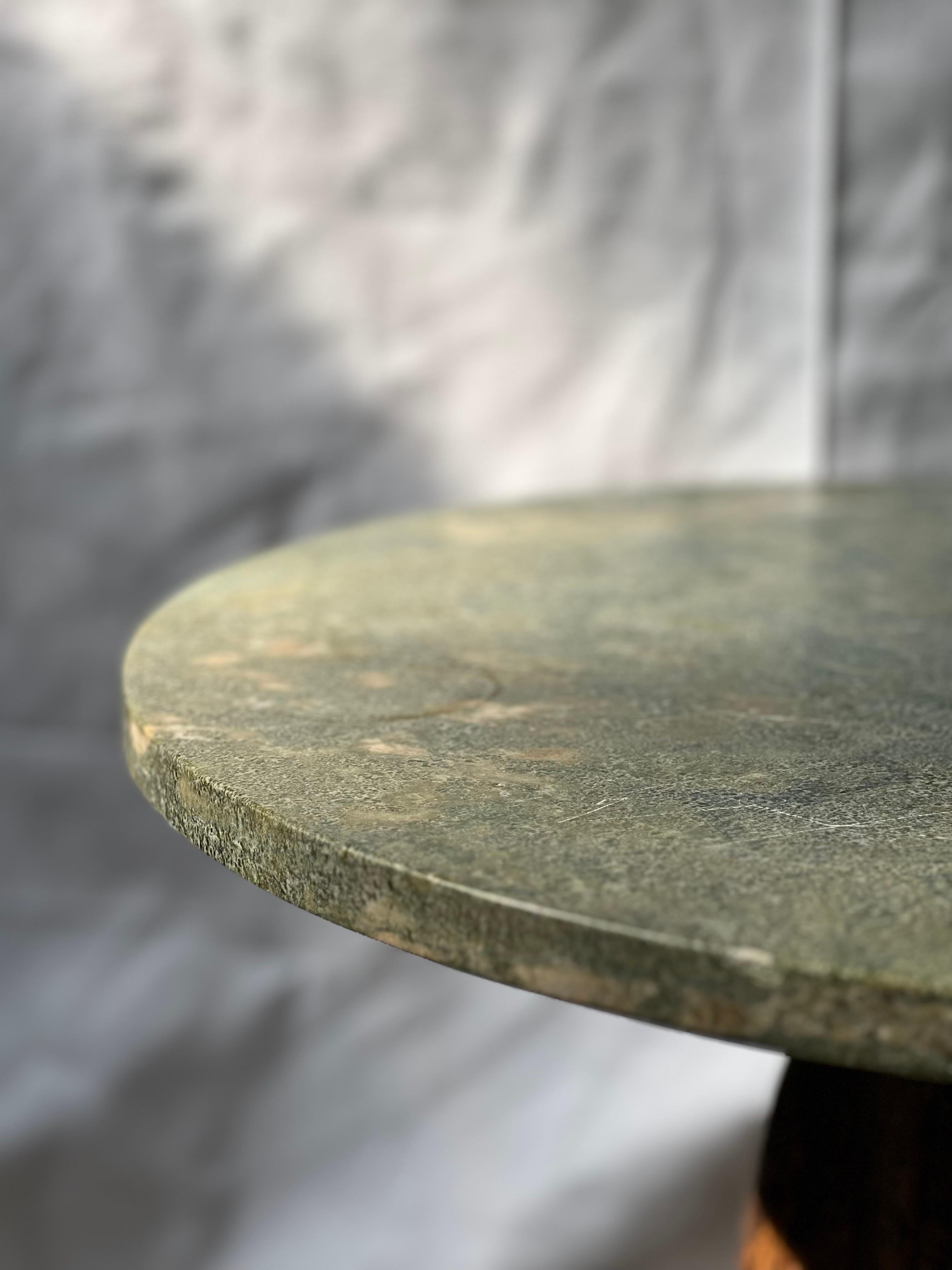 Swedish Brutalist Tree Trunk Coffee Table, green marble 1940s Handmade Unique For Sale 4