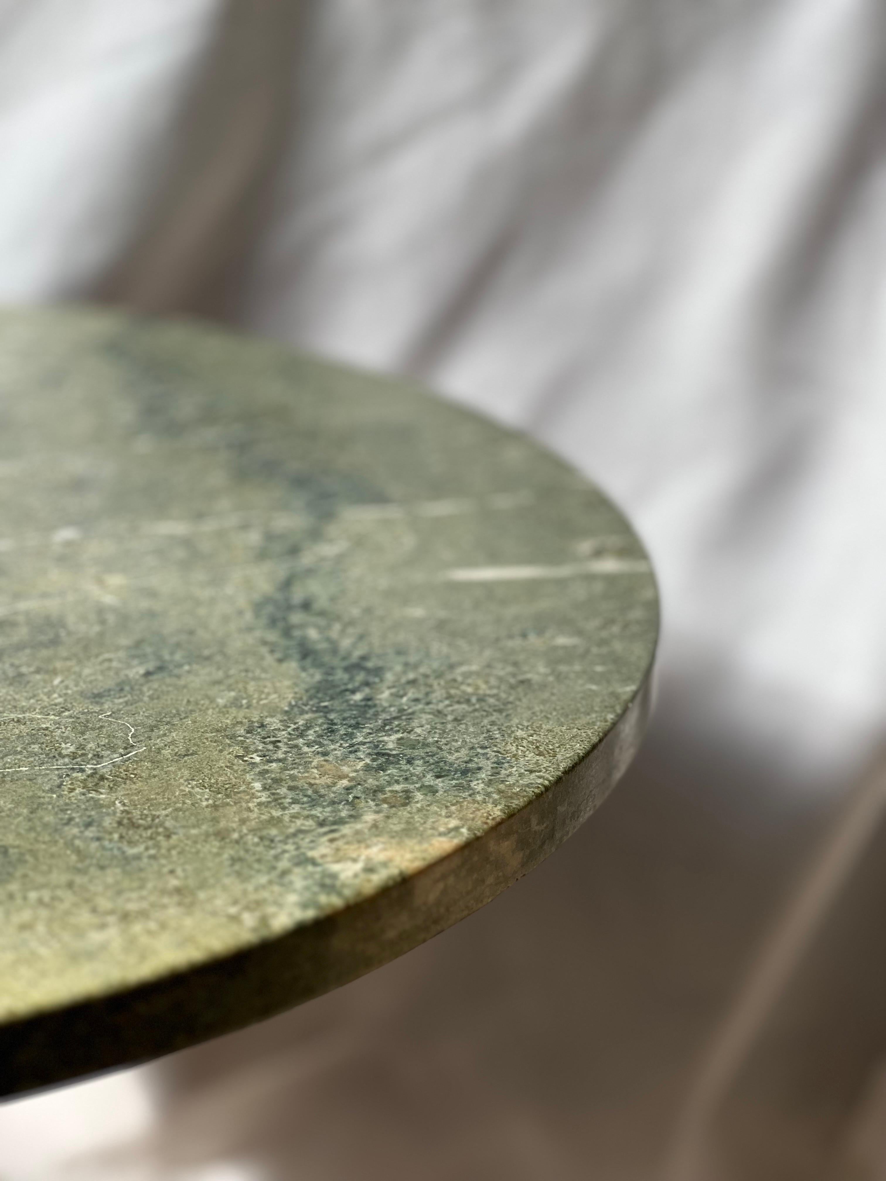 Swedish Brutalist Tree Trunk Coffee Table, green marble 1940s Handmade Unique For Sale 5