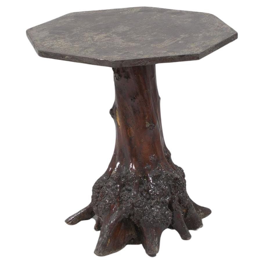 Swedish Brutalist Tree Trunk Coffee Table, nice patina 1940s Handmade Unique For Sale