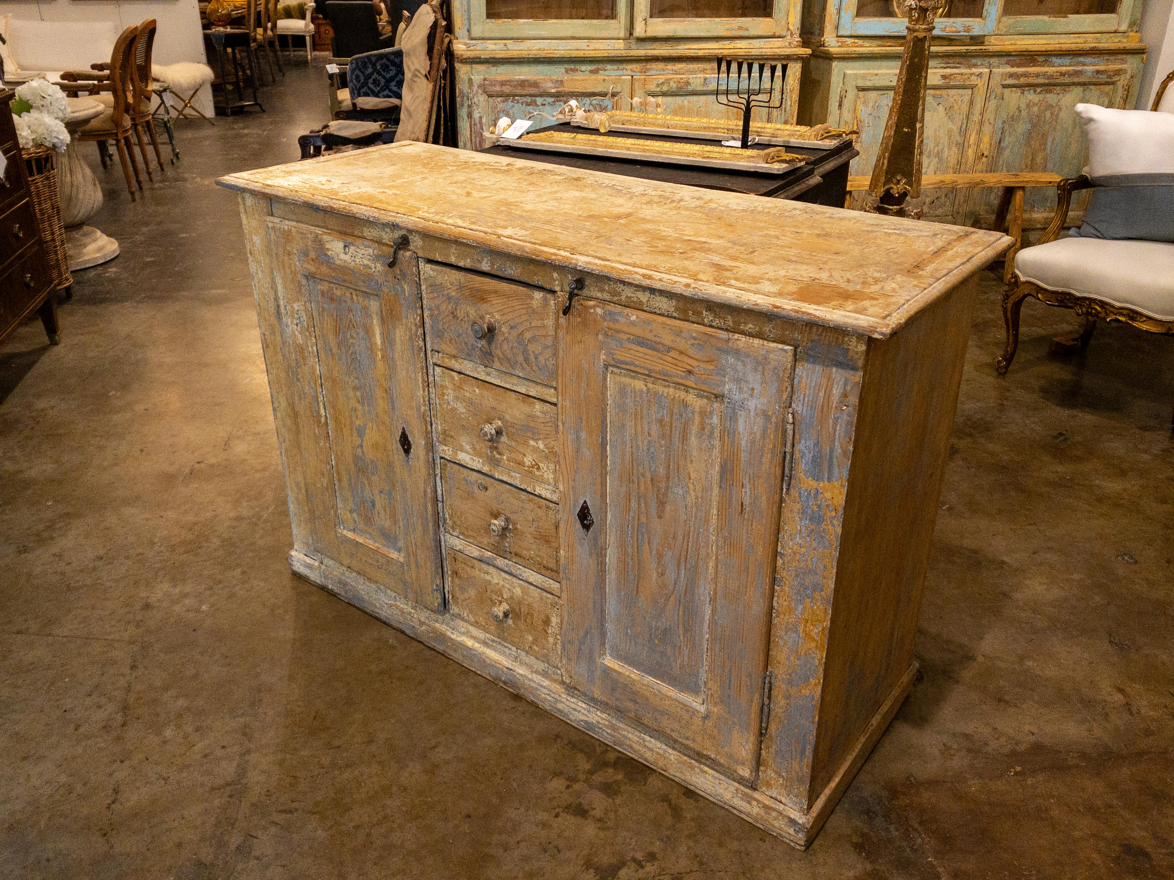 Gustavian Swedish Cabinet / Buffet with a Scraped Painted Finish In Good Condition For Sale In Houston, TX