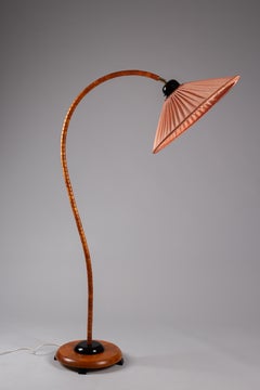 Swedish c. 1970s beech wood gooseneck floor lamp by Markslöjd