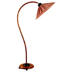 Swedish c. 1970s beech wood gooseneck floor lamp by Markslöjd
