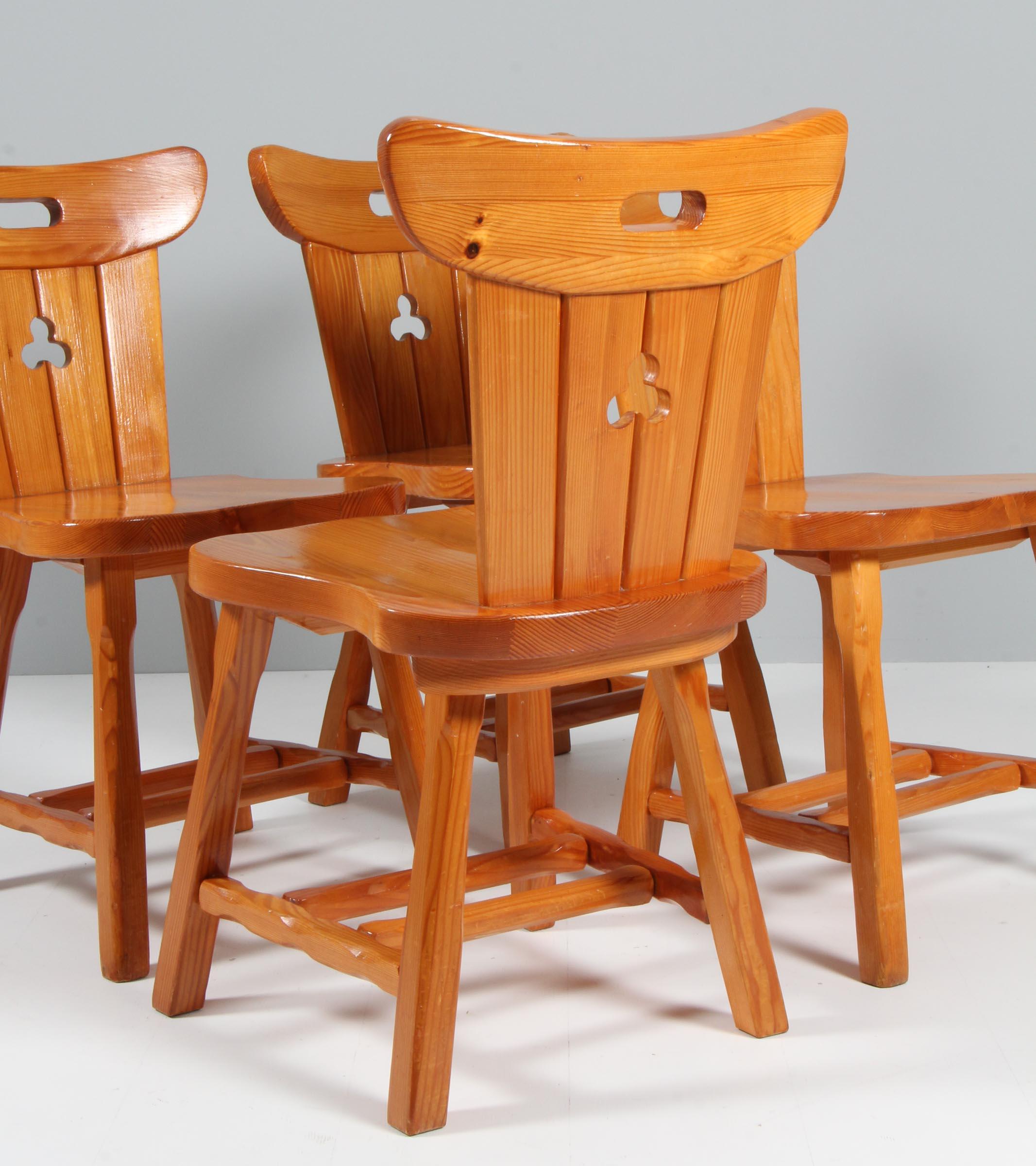 Late 20th Century Swedish Cabin Chairs from the 1970s in Solid Pine Wood For Sale