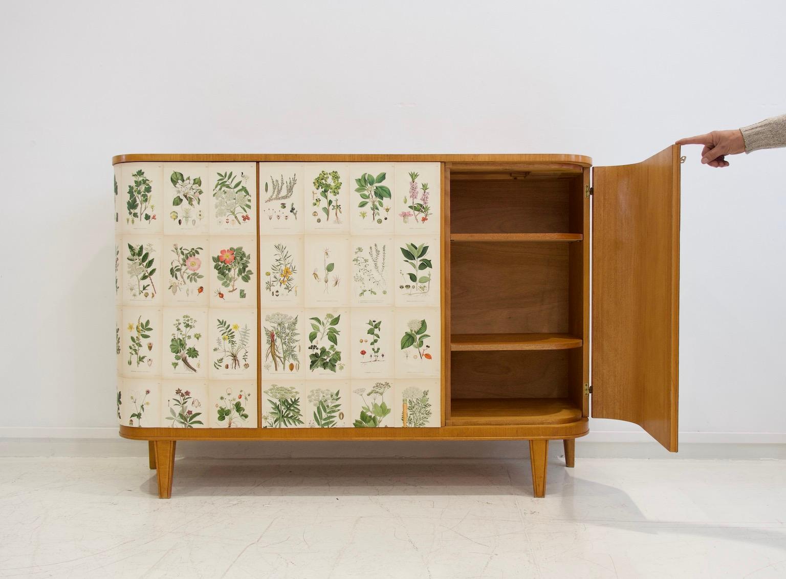 Swedish Cabinet of Elm with Nordens Flora Illustrations 14