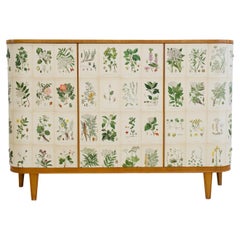Vintage Swedish Cabinet of Elm with Nordens Flora Illustrations