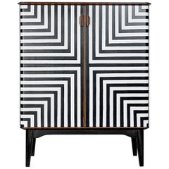 Vintage Swedish Cabinet with Labyrinth Op-Art Pattern, 1950s