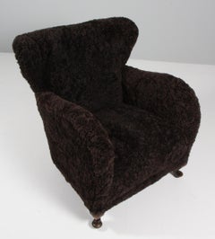 Swedish Cabinetmaker 1940s Lounge Chair, Lambskin