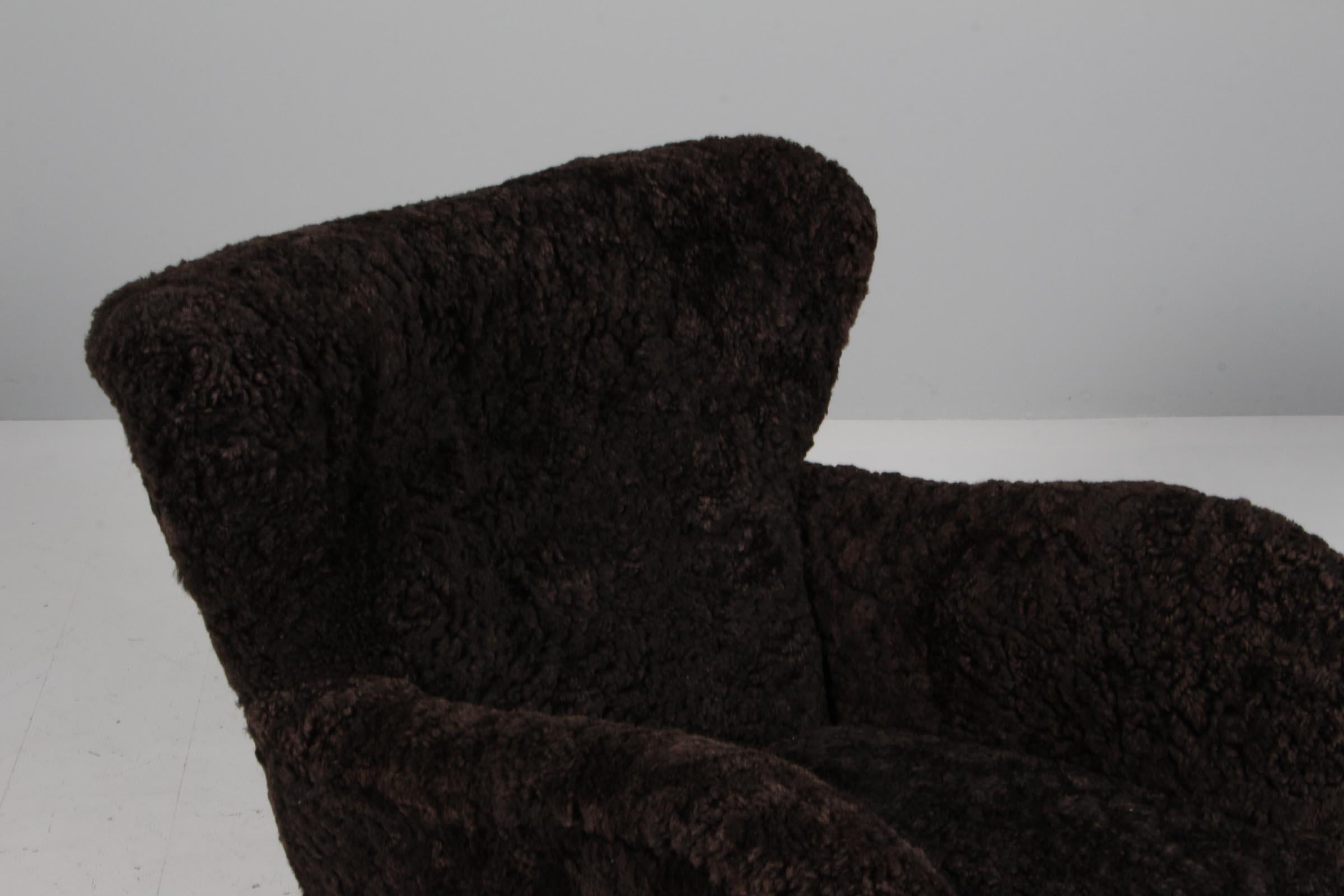 Scandinave moderne Fauteuil de salon suédois des années 1940, cuir d'agneau en vente