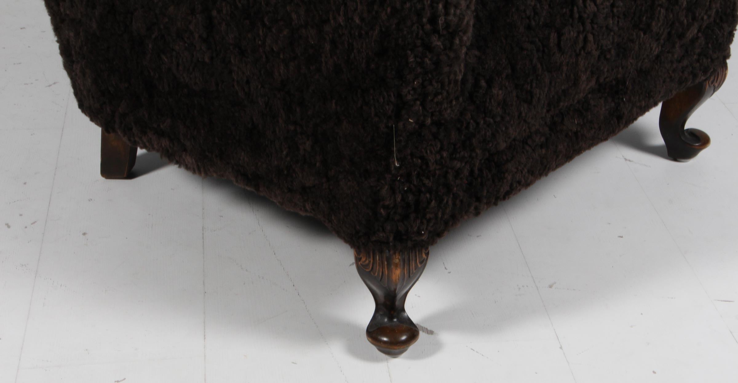Suédois Fauteuil de salon suédois des années 1940, cuir d'agneau en vente