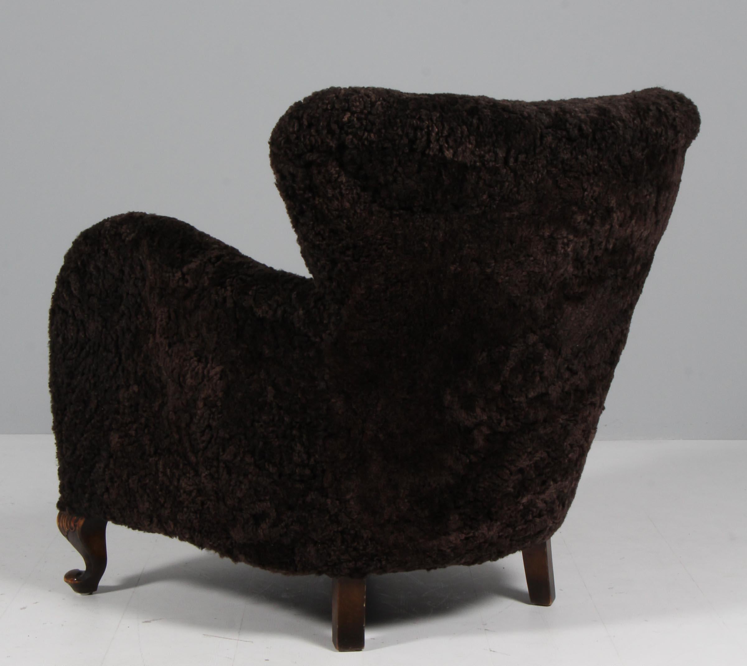Fauteuil de salon suédois des années 1940, cuir d'agneau Excellent état - En vente à Esbjerg, DK