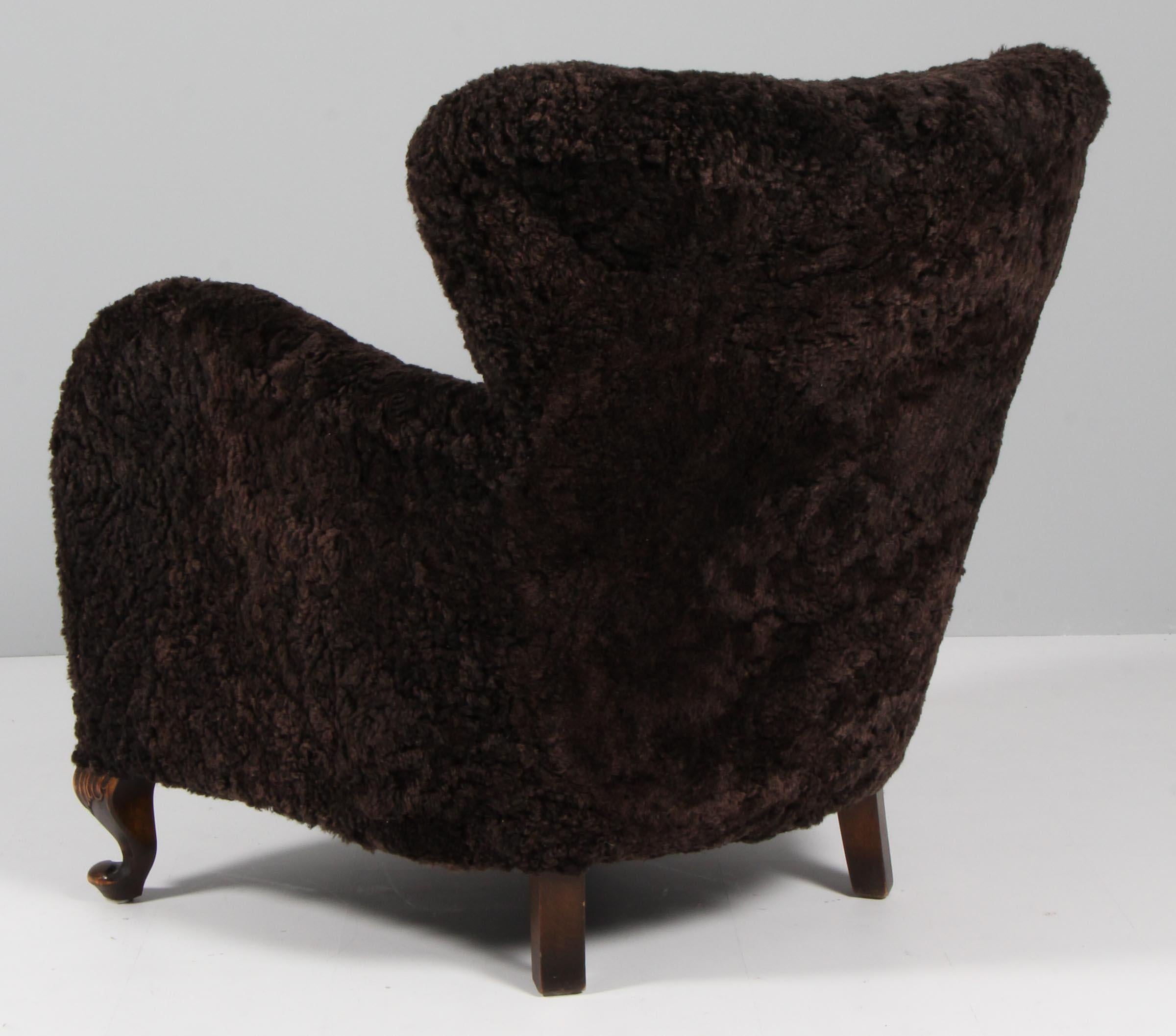 Swedish Cabinetmaker 1940s Lounge Chair, Lambskin 2