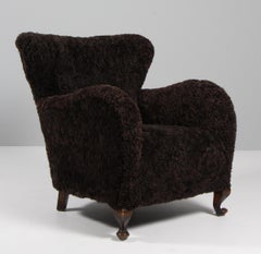 Swedish Cabinetmaker 1940s Lounge Chair, Lambskin