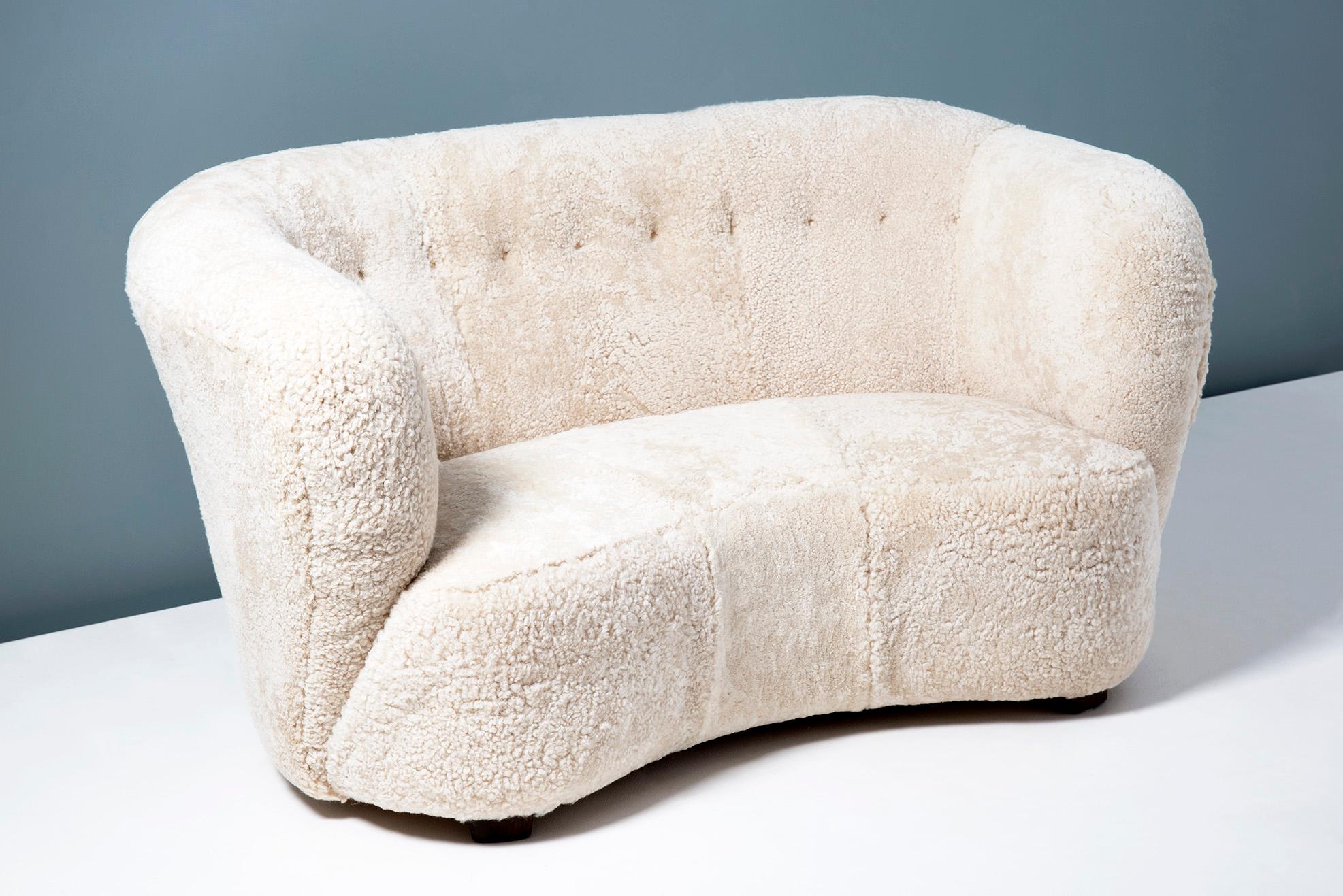 Mid-20th Century Swedish Cabinetmaker 1940s Sheepskin Loveseat Sofa