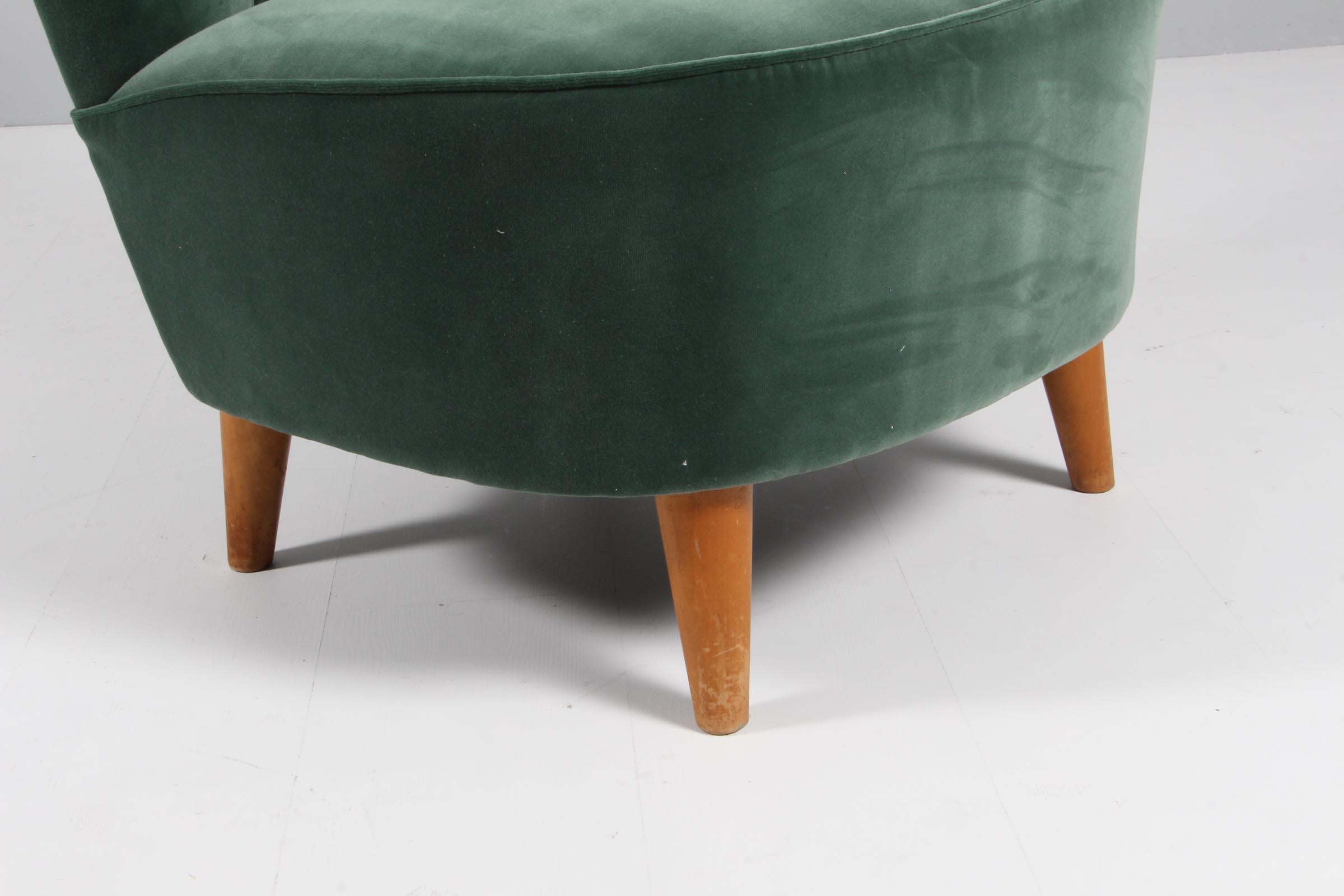 Swedish Cabinetmaker Cocktail Chair New Upholstered with Velvet, 1940s In Excellent Condition For Sale In Esbjerg, DK