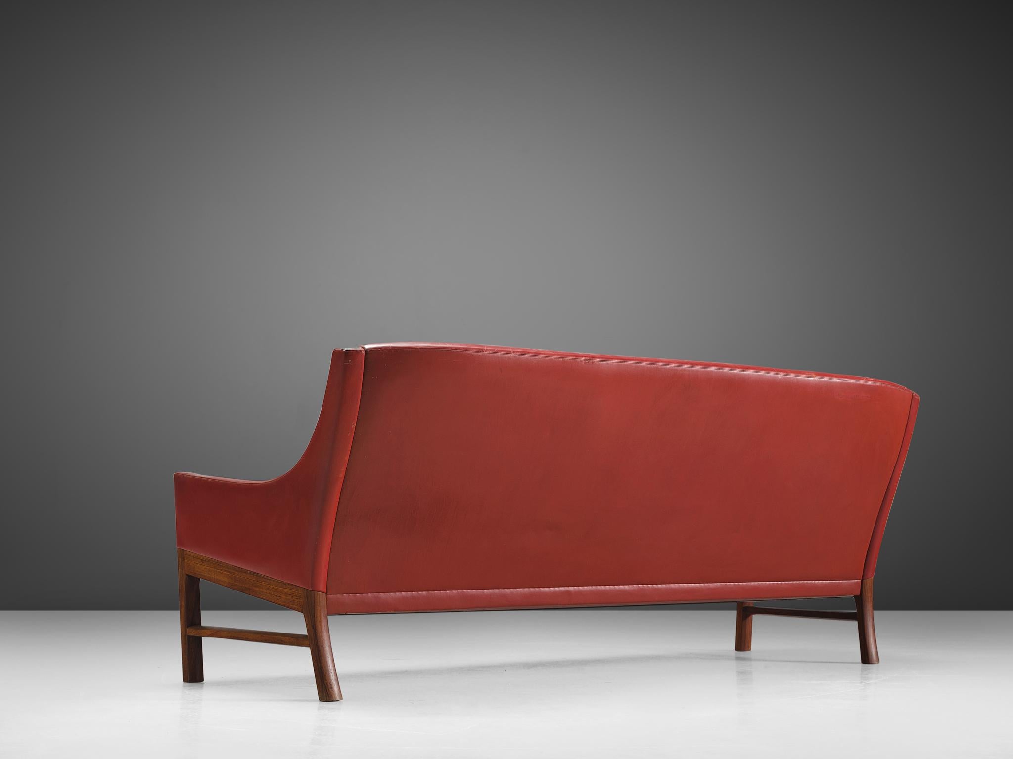 Mid-20th Century Swedish Cabinetmaker Red Leather Settee