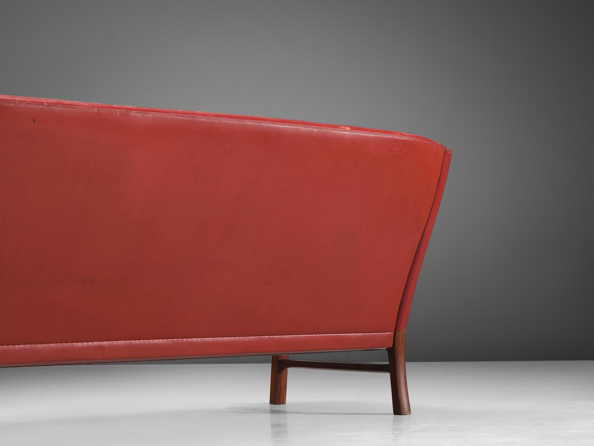 Swedish Cabinetmaker Red Leather Settee 2
