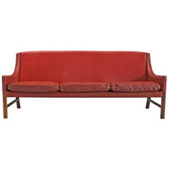 Swedish Cabinetmaker Red Leather Settee