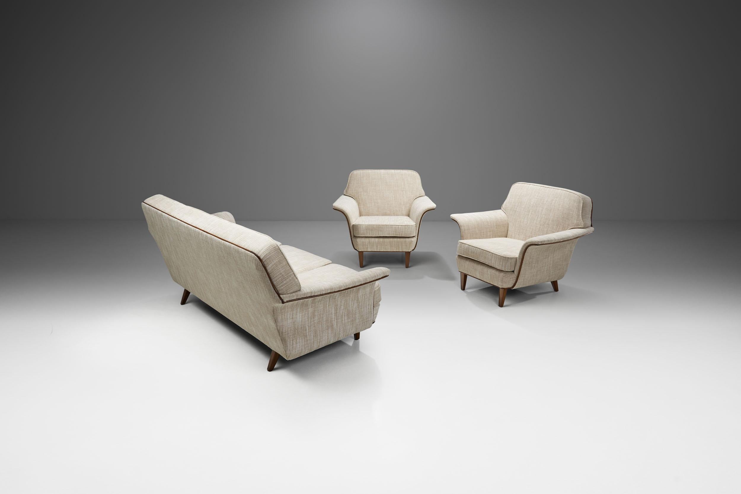 Mid-20th Century Swedish Cabinetmaker Sofa and Armchairs, Sweden, 1950s For Sale
