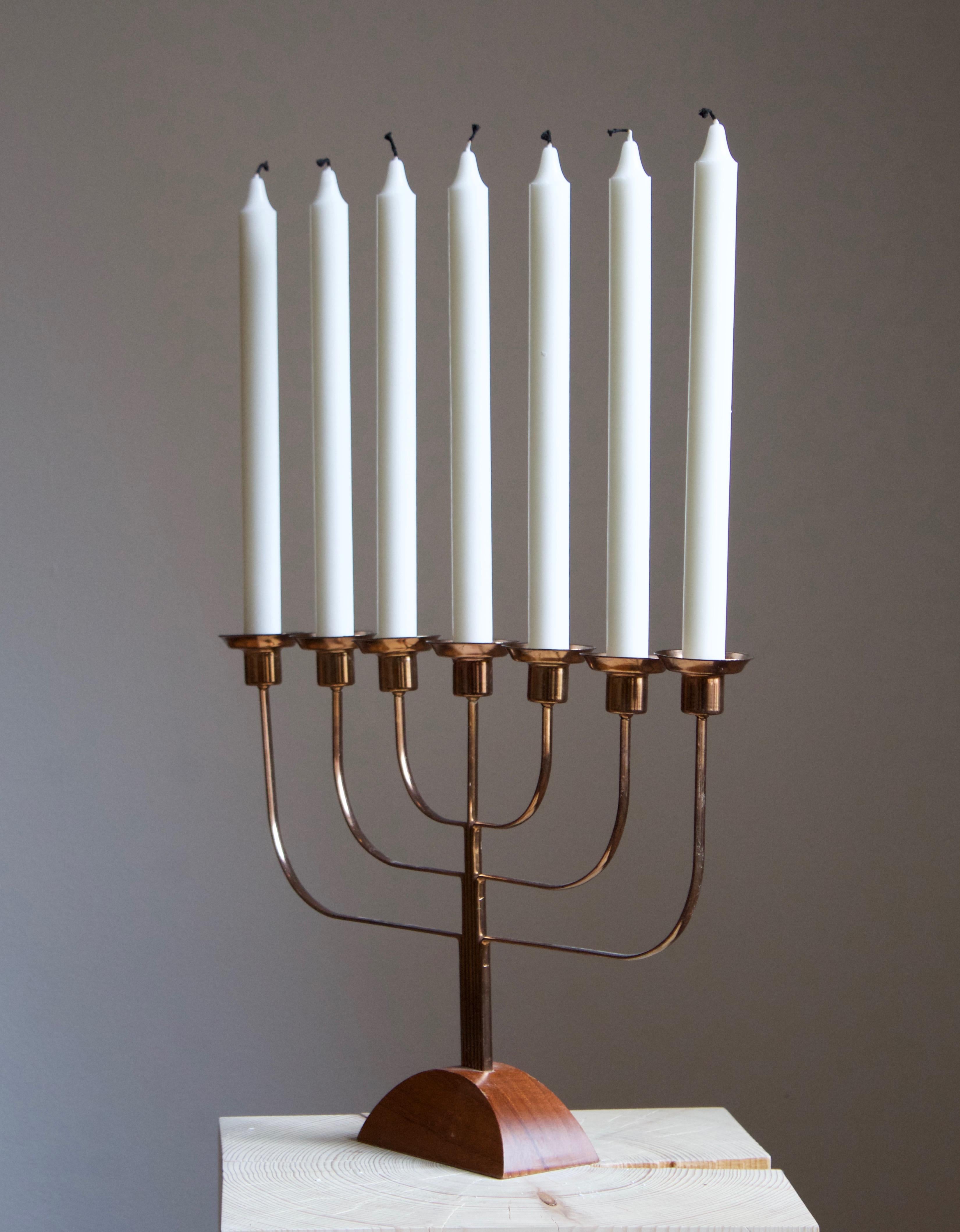 Swedish, Candelabra, Copper, Stained Wood, Sweden, 1940s 1
