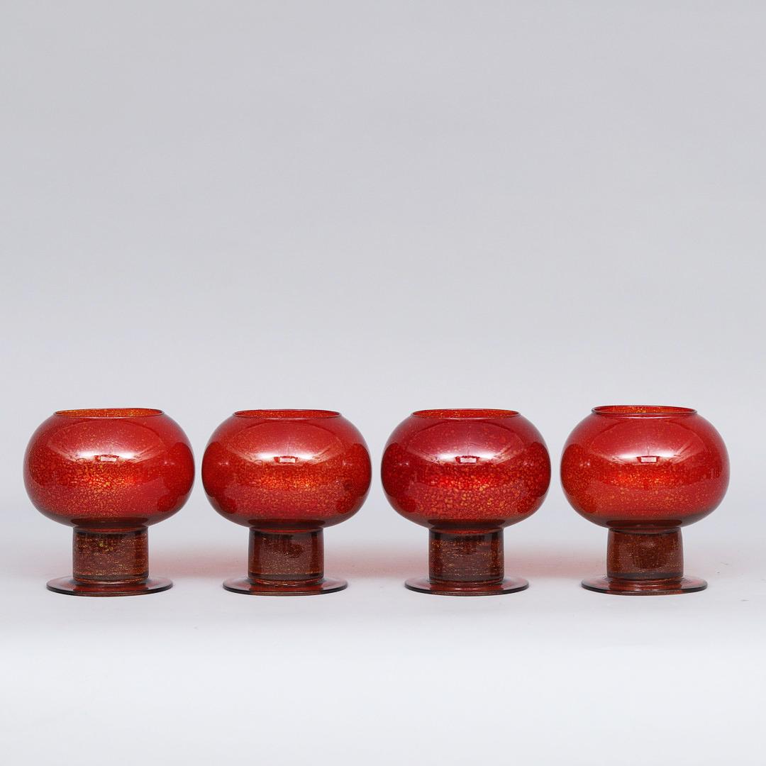 Scandinavian Modern Swedish candelabra holders, in a red blown glass, early 20th century 
