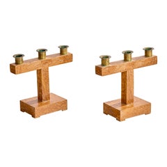 Swedish, Candelabras, Masur Birch, Brass, Sweden, 1930s