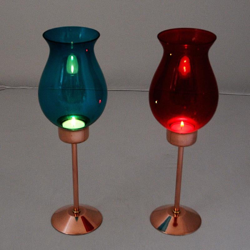 Swedish Candle Holder Pair with Coloured Glassdomes by Gnosjö Konstmide, 1960s 1