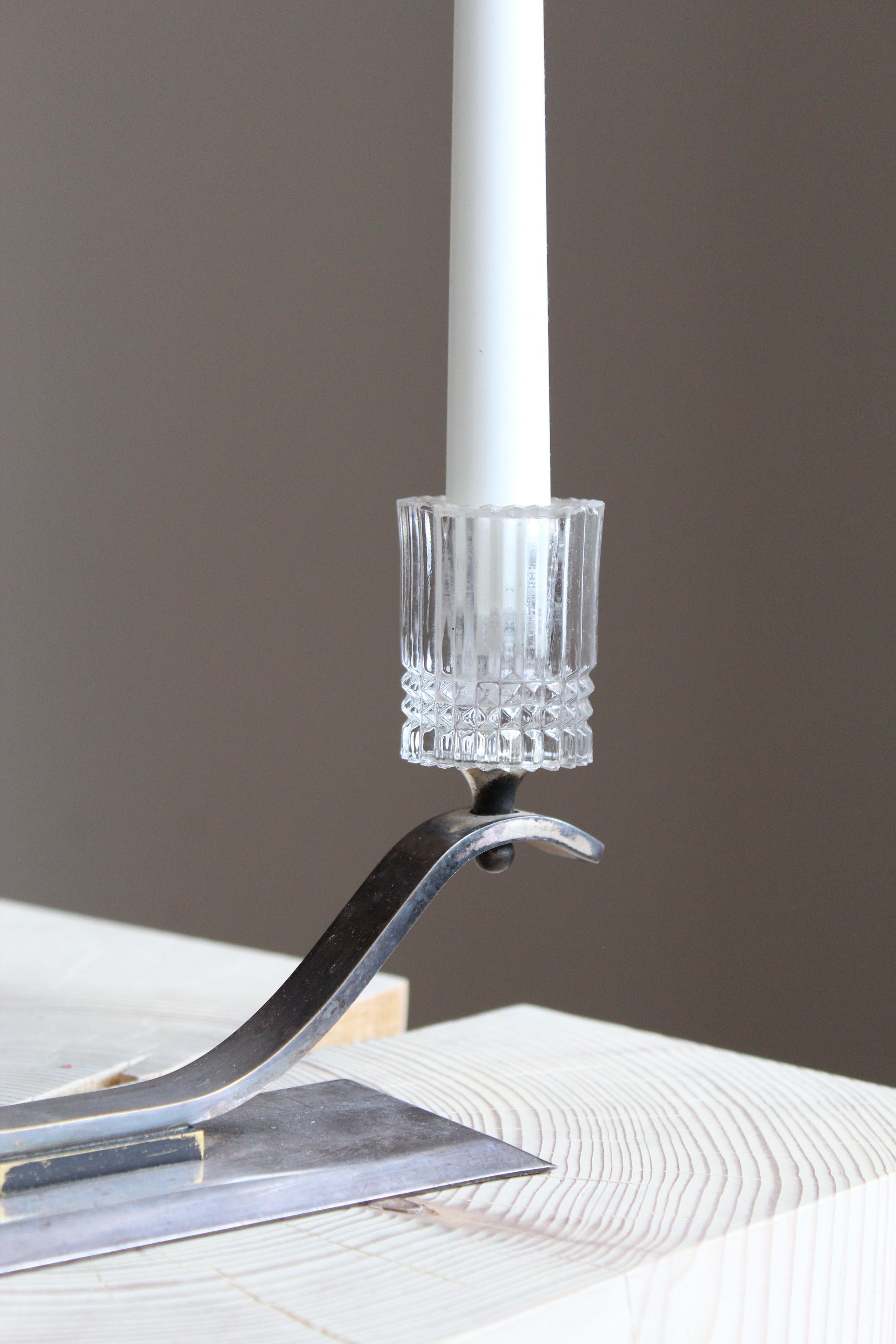 Swedish, Candle Holder, Steel, Glass, Sweden, 1940s In Fair Condition In High Point, NC