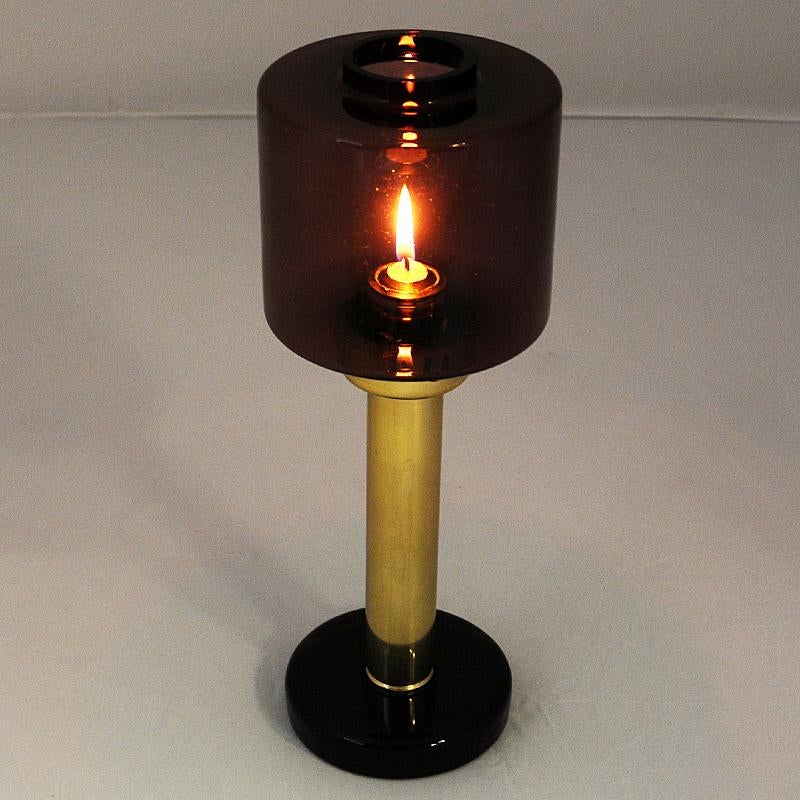 Copper Swedish Candle Holder with Coloured Glassdome by Östlings, Gnosjö, 1960s