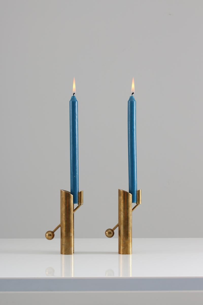 20th Century Swedish Candle Holders in Brass by Pierre Forsell for Skultuna, 1960s