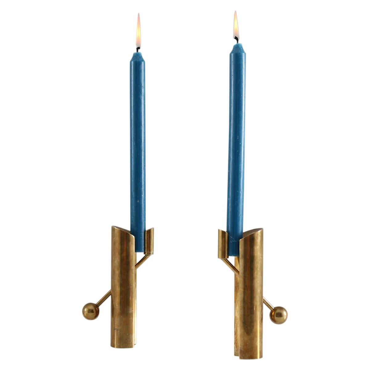 Swedish Candle Holders in Brass by Pierre Forsell for Skultuna, 1960s