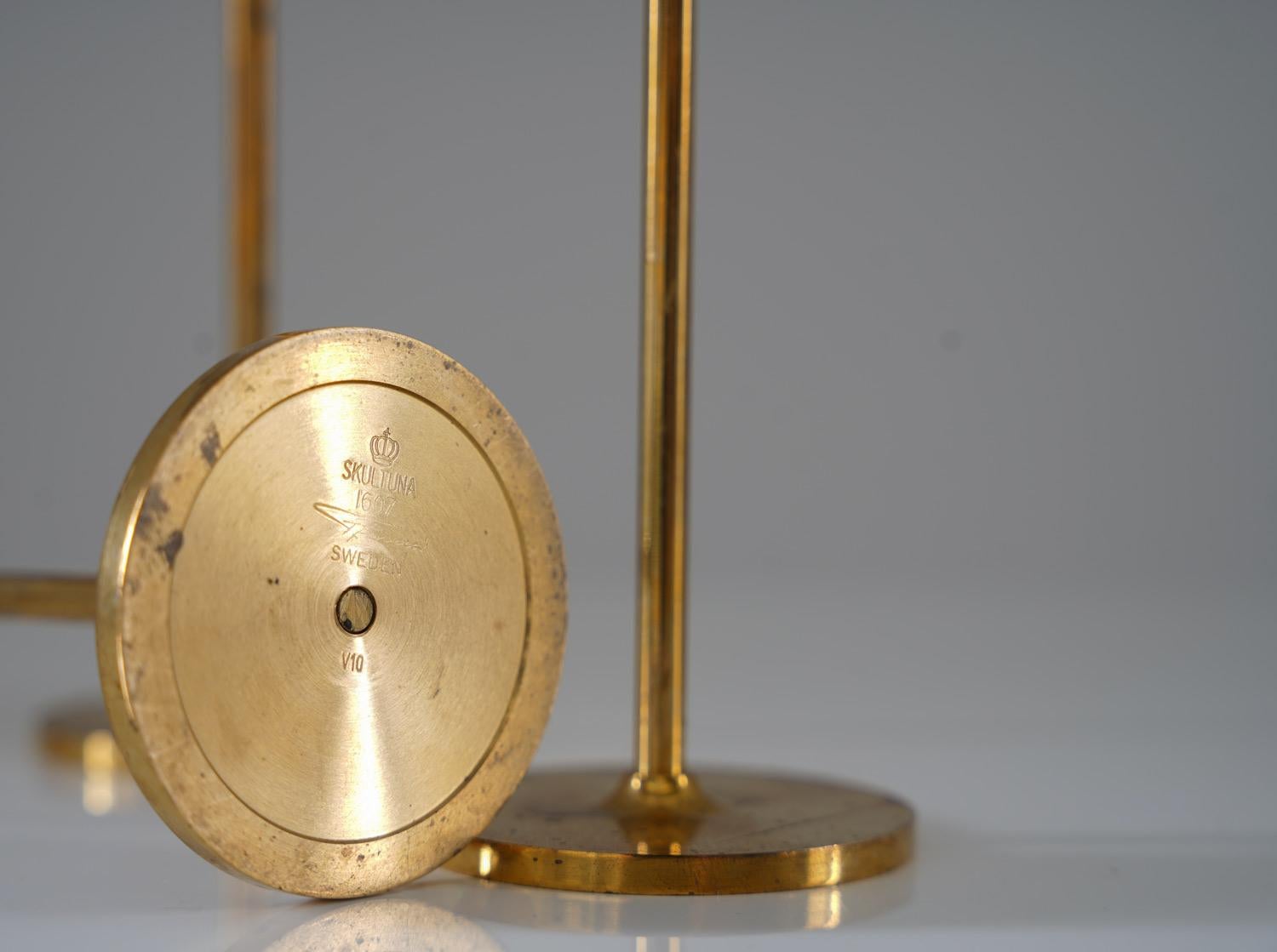 Swedish Candle Holders in Brass by Pierre Forsell for Skultuna In Good Condition For Sale In Karlstad, SE
