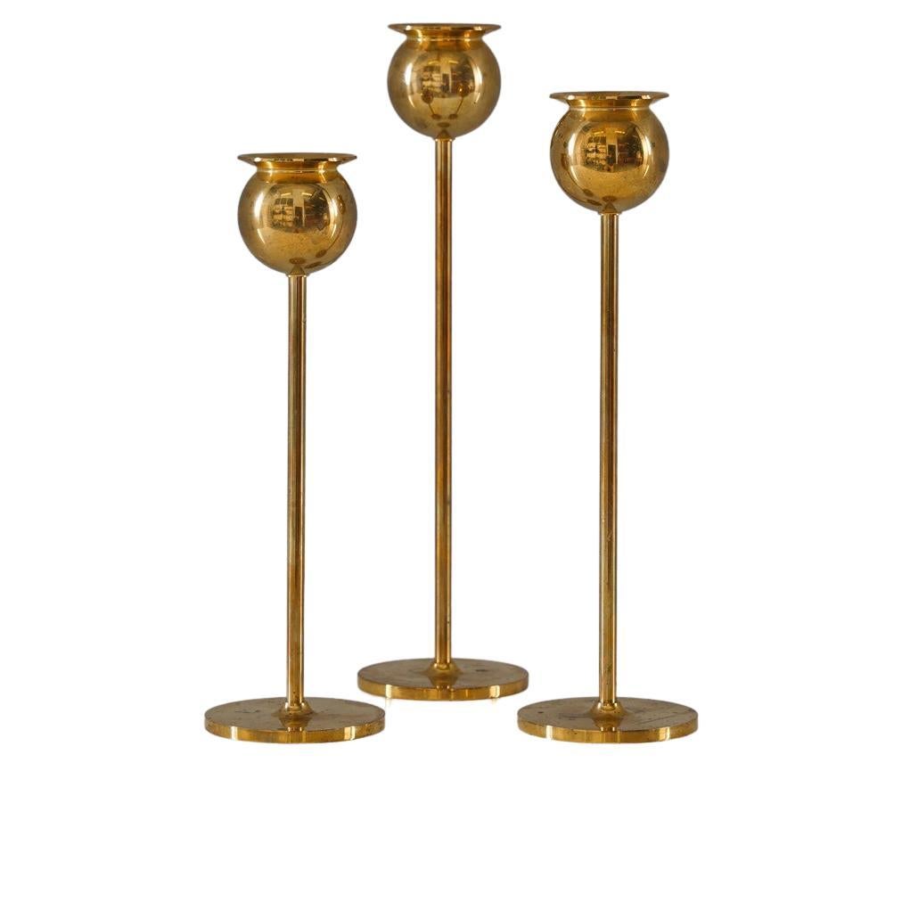 Swedish Candle Holders in Brass by Pierre Forsell for Skultuna For Sale