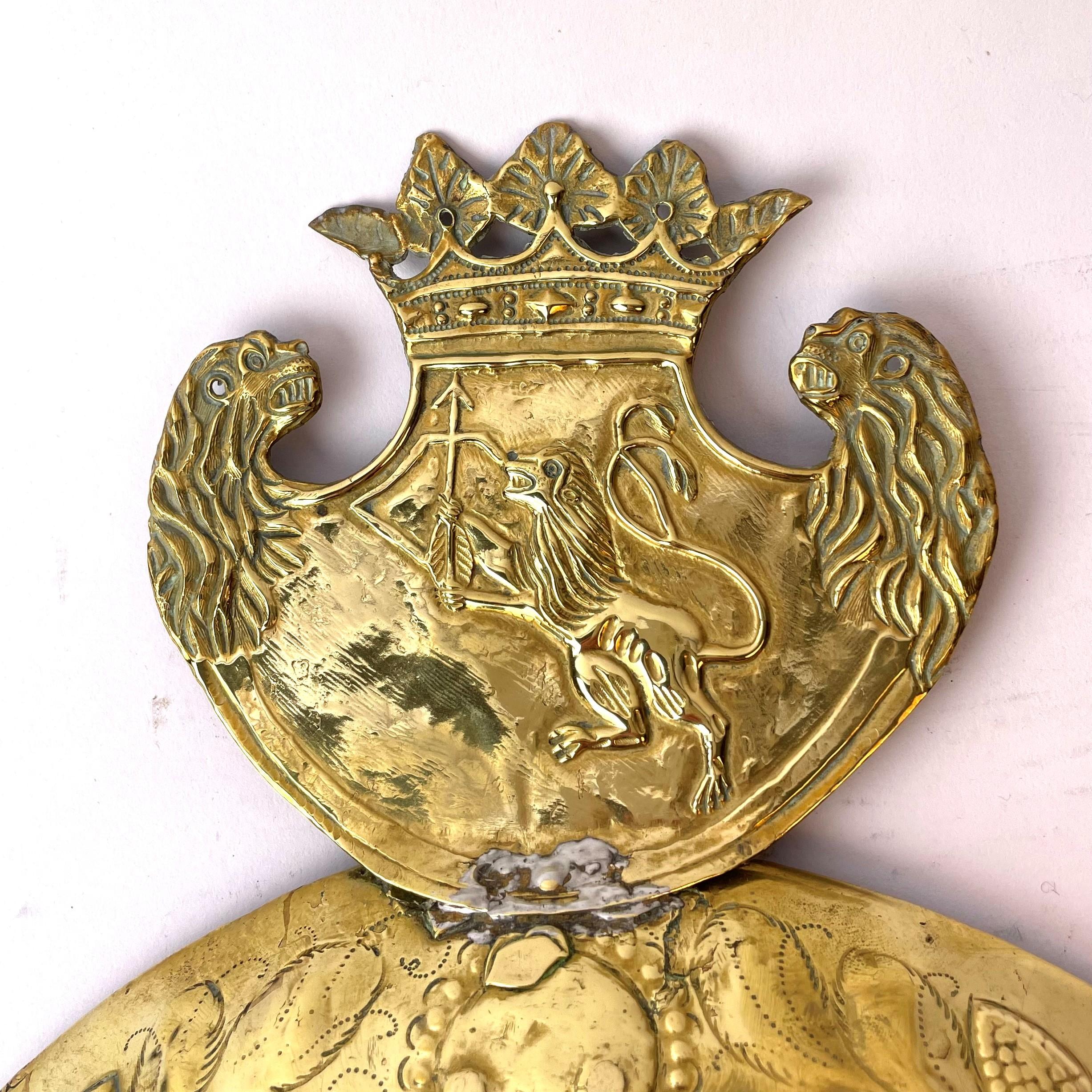 Brass Swedish Candle Wall Sconce, Early 18th Century with Småland's Landscape Arms For Sale
