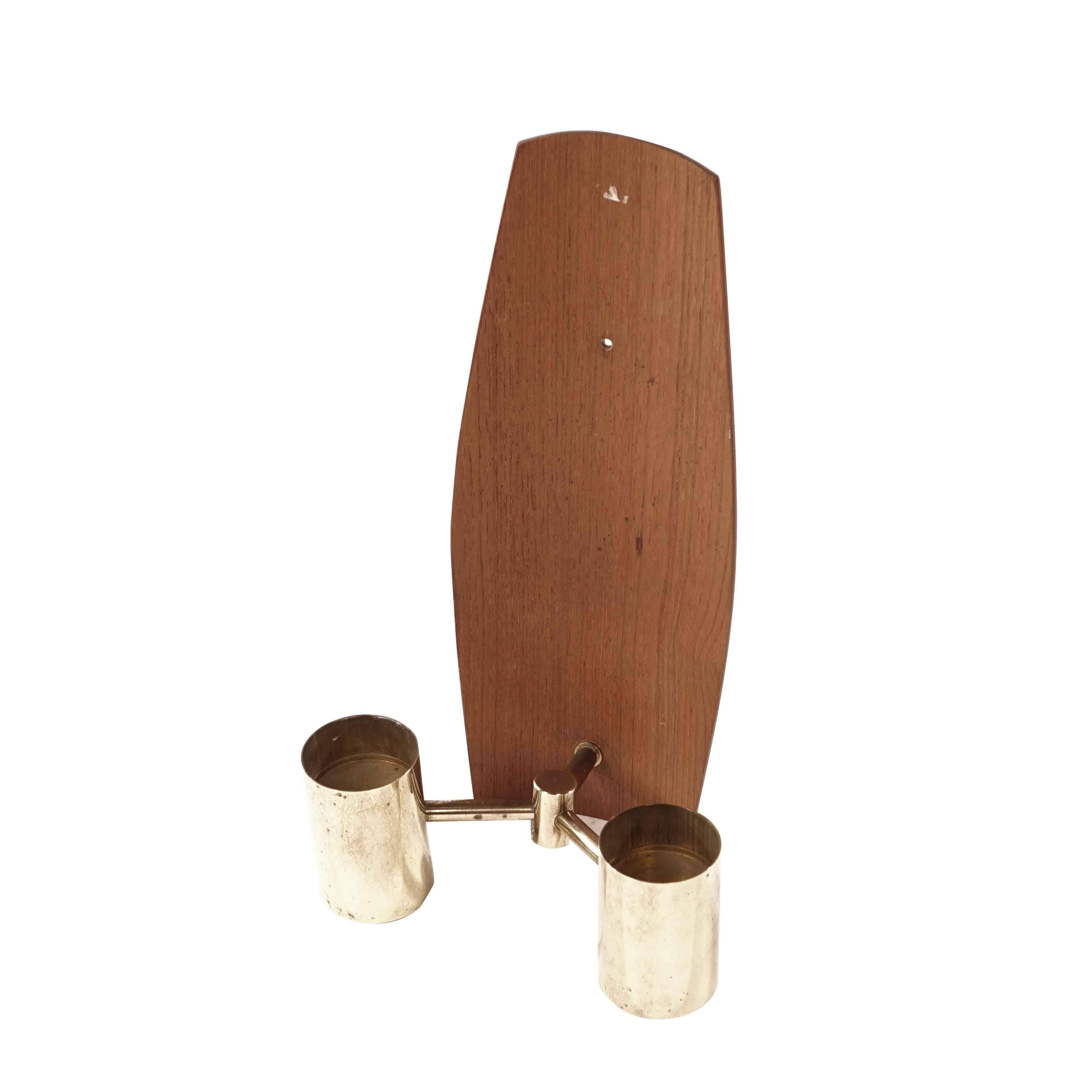 Swedish Candleholder in Teak and Brass from 1950s For Sale