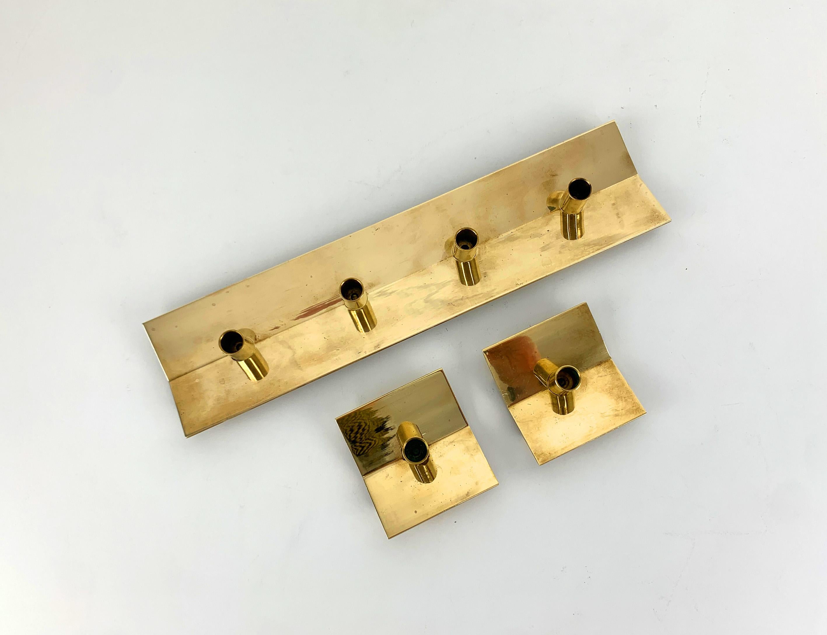 Scandinavian Modern Swedish Candleholders in Brass by Pierre Forsell for Skultuna, 1960s, Set of 3 For Sale