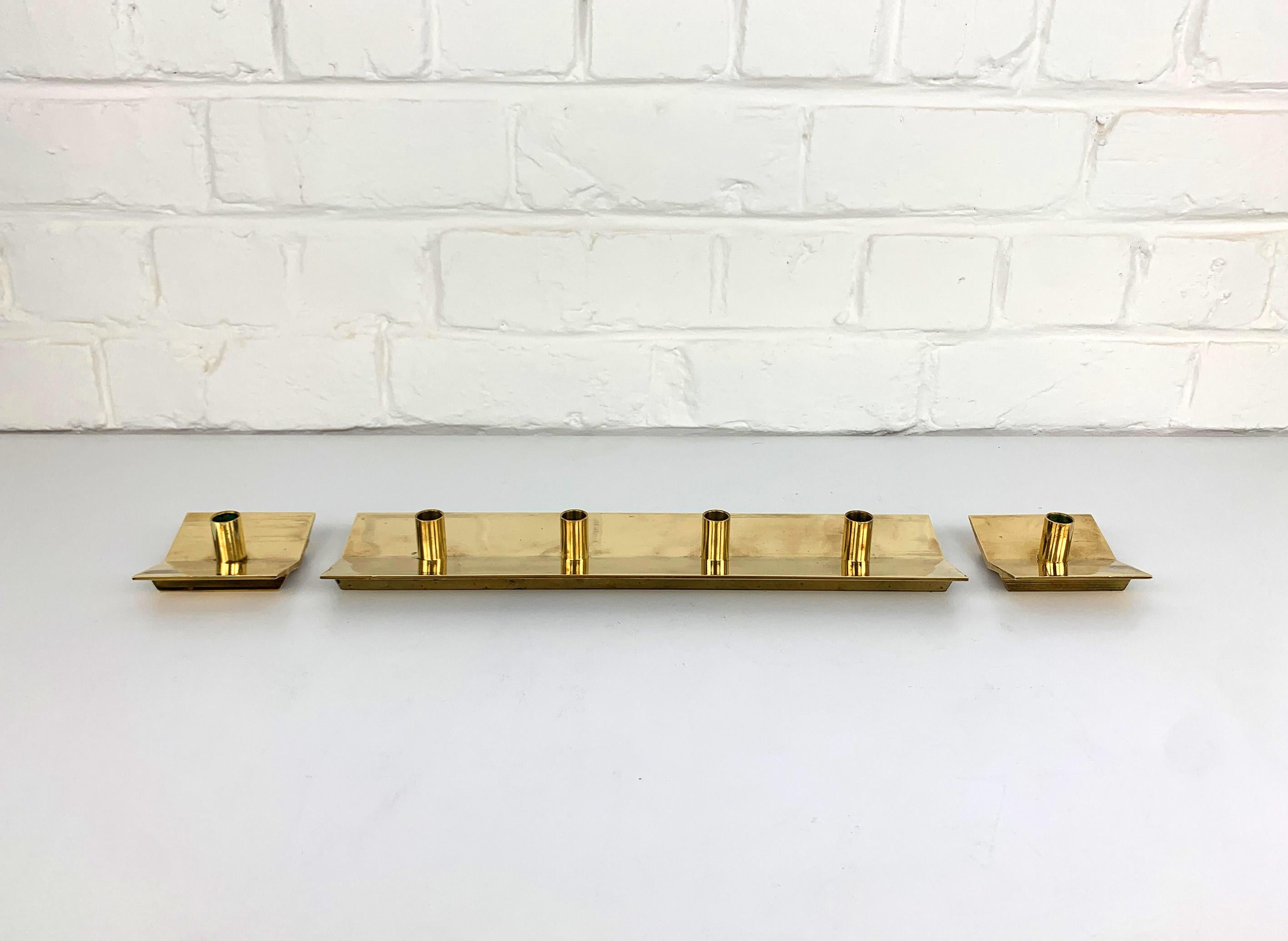 20th Century Swedish Candleholders in Brass by Pierre Forsell for Skultuna, 1960s, Set of 3 For Sale