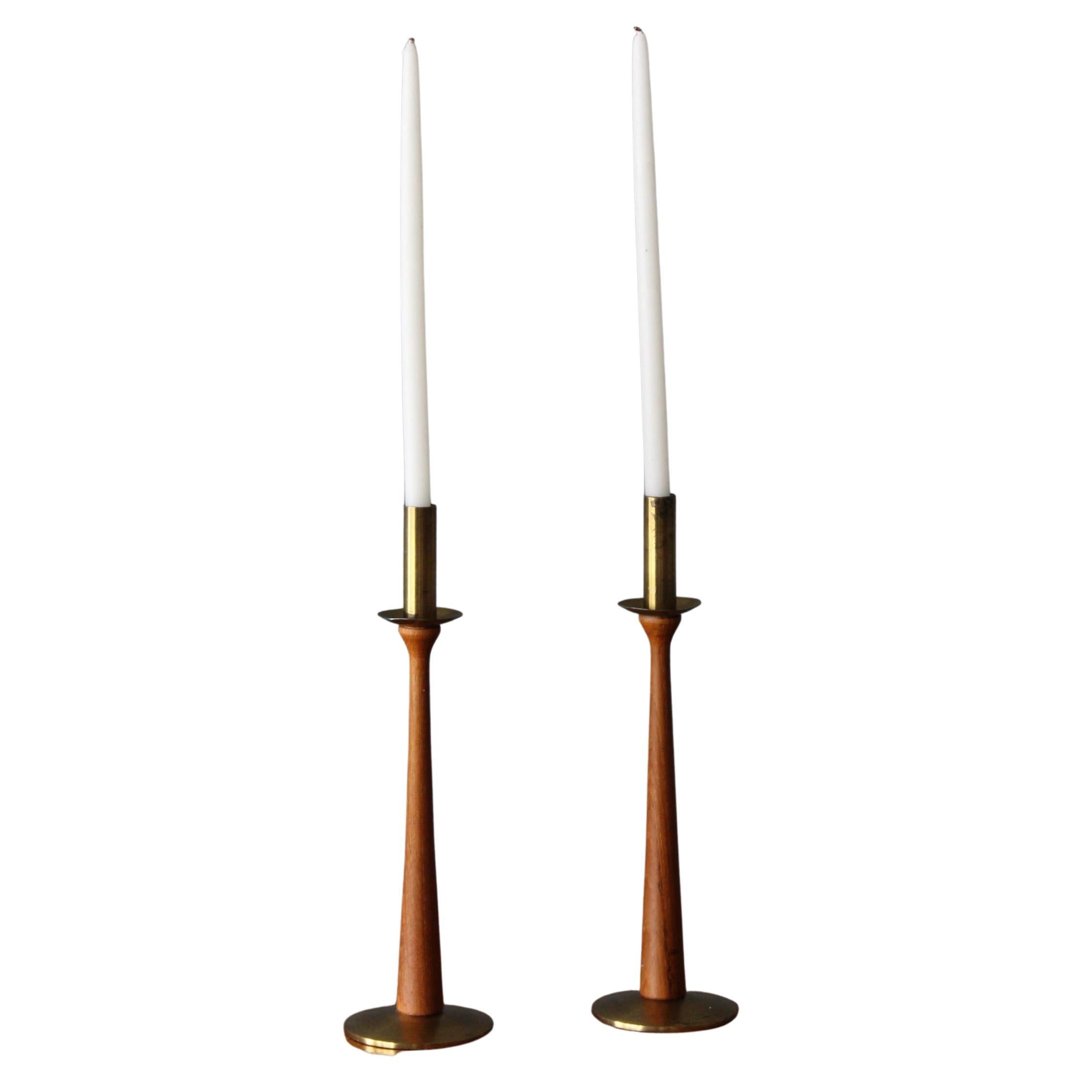 Pair of Danish Modern Solid Rosewood Candlesticks Hand Turned For Sale