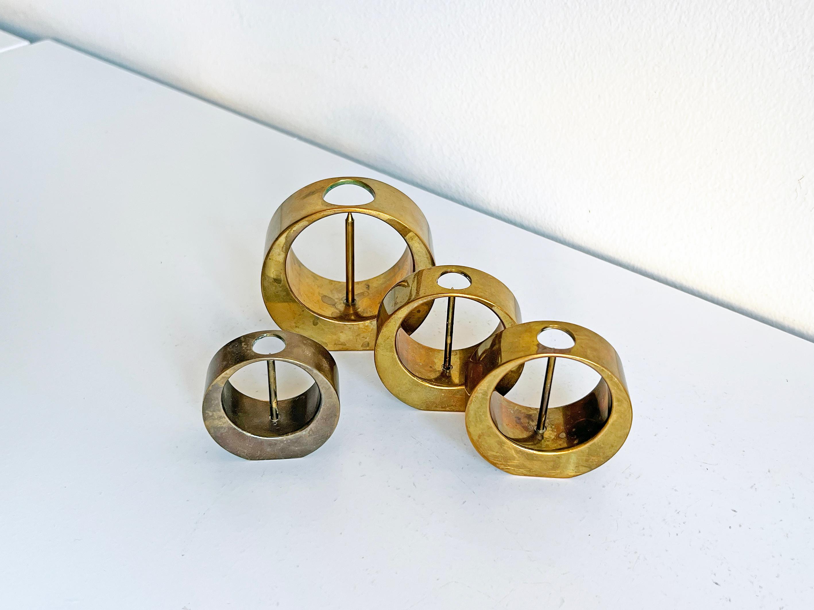Scandinavian Modern Swedish Candlesticks in Brass by Arthur Pe for Kolbäck, 1950s, Set of 4