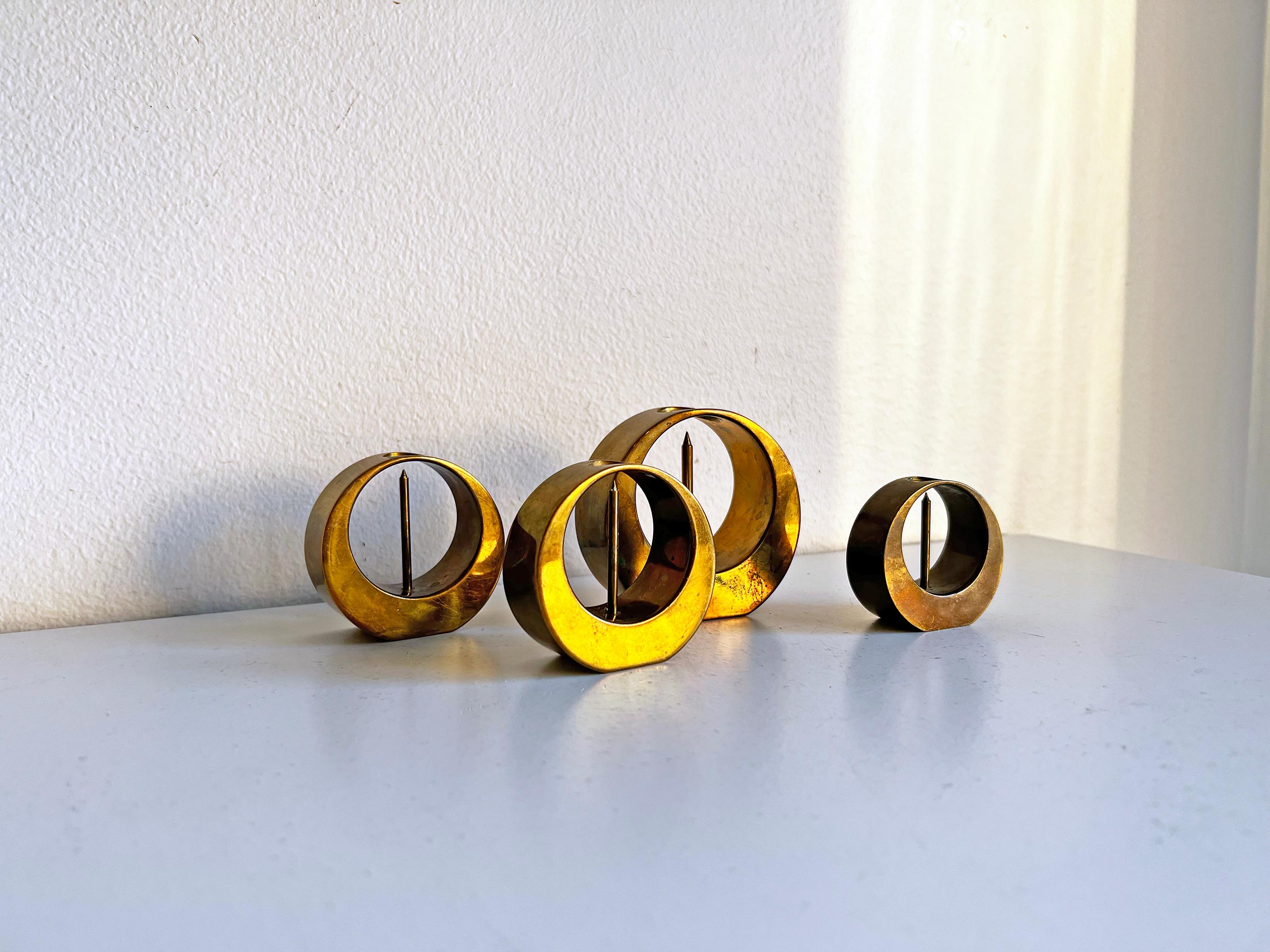 Swedish Candlesticks in Brass by Arthur Pe for Kolbäck, 1950s, Set of 4 1