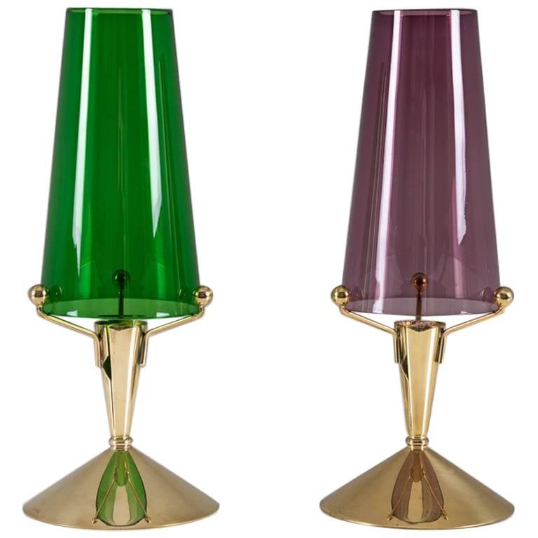 Mid-Century Modern Swedish Candlesticks in Glass and Brass by Gunnar Ander for Ystad Metall
