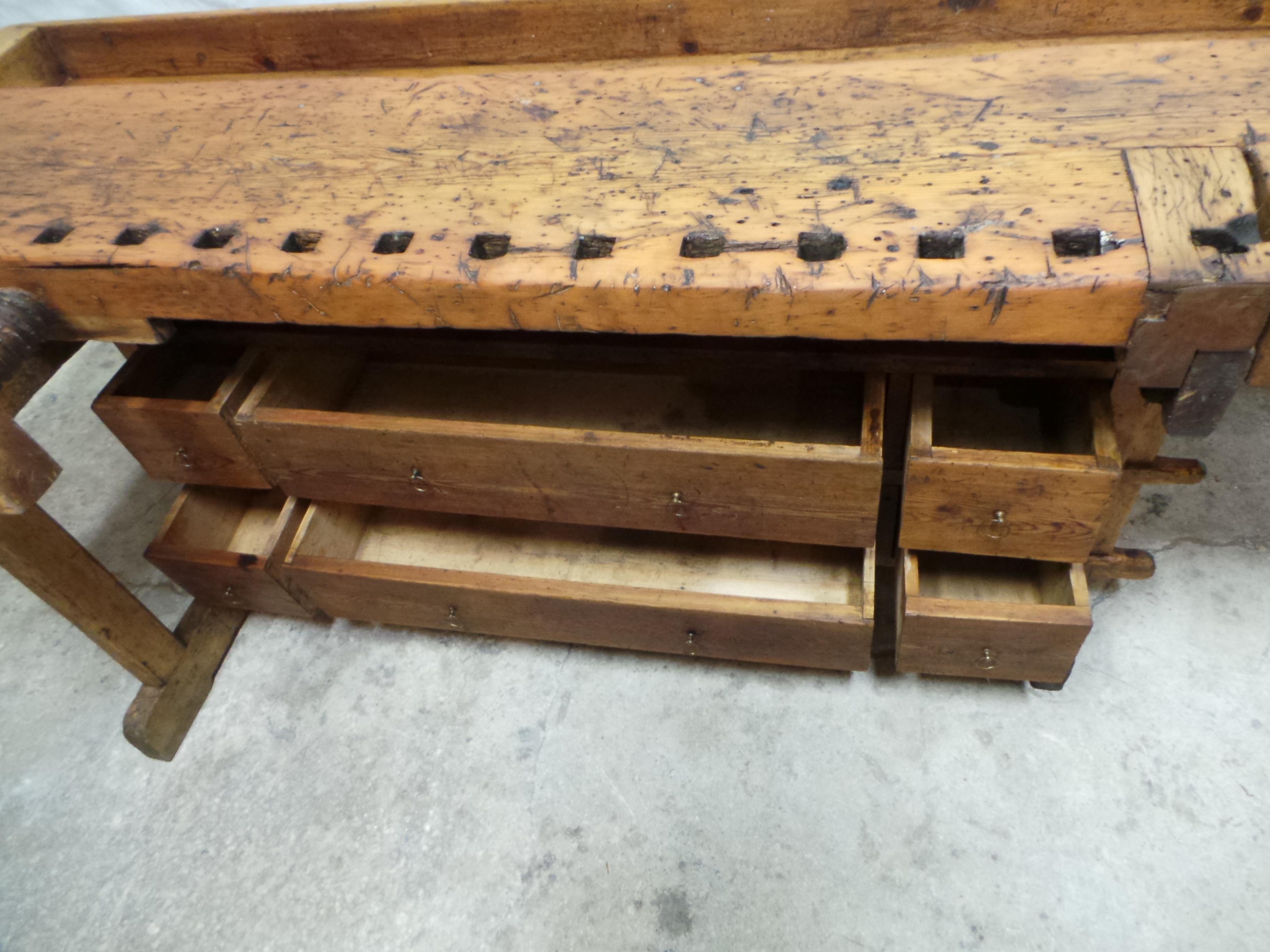 Swedish Carpenter Work Bench 6 Drawer For Sale 5
