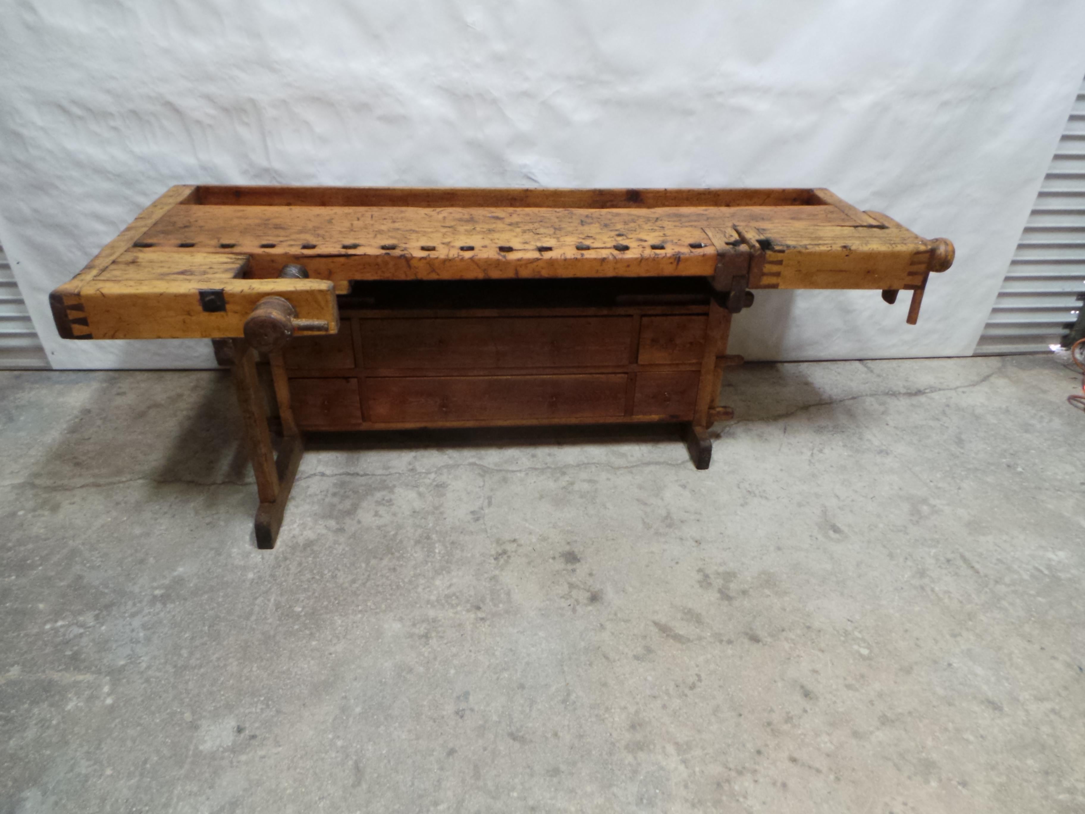 Late 19th Century Swedish Carpenter Work Bench 6 Drawer For Sale