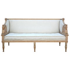 Swedish Carved 19th Century Gustavian Sofa with Sphinx and Lion Motifs in Beech