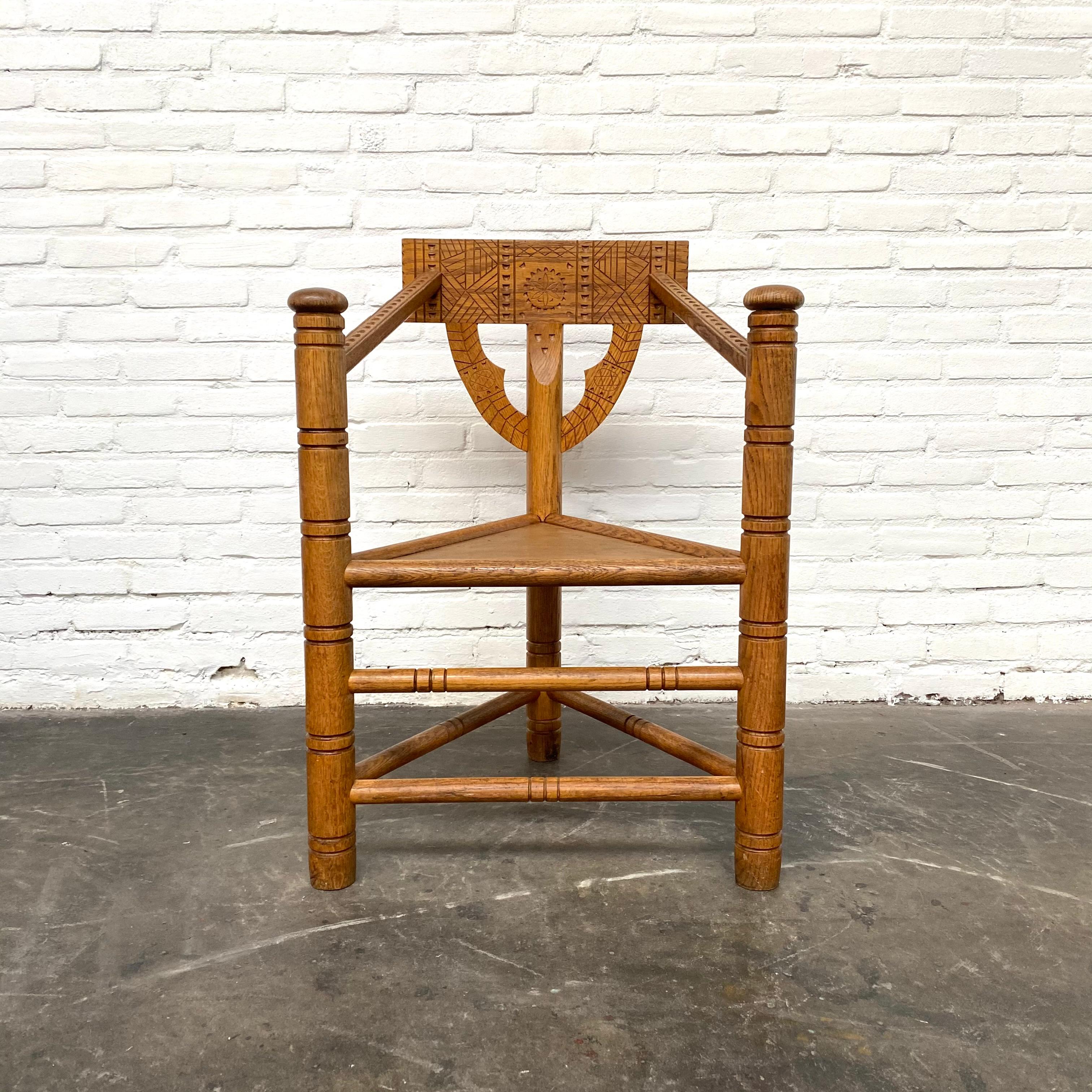 20th Century Swedish Carved Oak Monk Chair, 1930s, Handmade